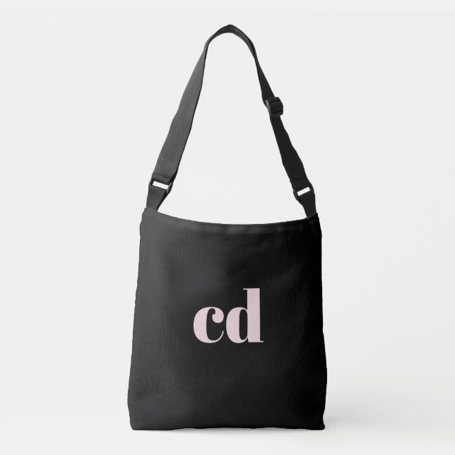 Sac Ajustable Noir rose or initiales monogramme élégant moderne (Devant)
