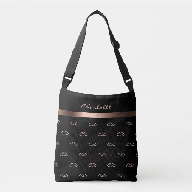 Sac Ajustable Noir rose or monogramme initiales nom du motif (Devant)