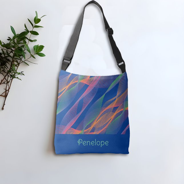 Sac Ajustable Nom bleu élégant coloré ondulé (Créateur téléchargé)