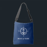 Sac Ajustable Nom du bateau Boussole marine Ancre Bleu marine<br><div class="desc">Sac fourre-tout de carrosserie bleu marine élégant avec votre nom personnalisé, nom de bateau ou autre texte souhaité. Dispose d'un ancre et d'une boussole nautiques conçus sur mesure. Customisez facilement la couleur de base pour correspondre à votre décoration ou à votre thème actuel. Idéal pour les vacances, les achats et...</div>