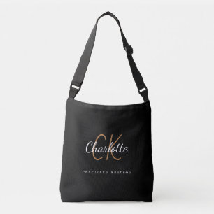 Sac Ajustable Nom du monogramme en or noir - écriture initiale