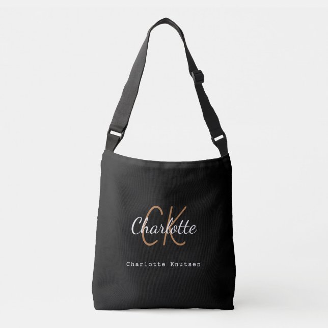 Sac Ajustable Nom du monogramme en or noir - écriture initiale (Devant)