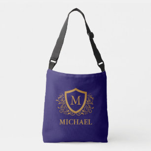 Sac Ajustable Nom du monogramme personnalisé bleu et or de la ma