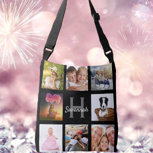 Sac Ajustable Nom monogramme de collage photo personnalisé noir