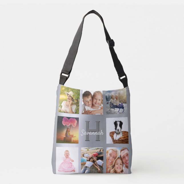 Sac Ajustable Nom monogramme du collage photo personnalisé argen (Devant)