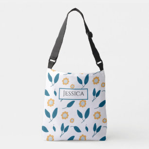 Sac Ajustable Nom personnalisé floral bleu 