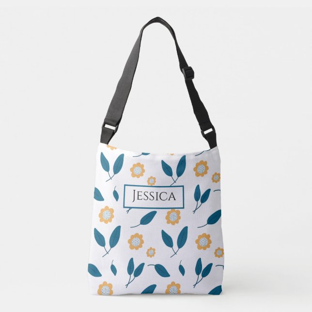 Sac Ajustable Nom personnalisé floral bleu  (Devant)