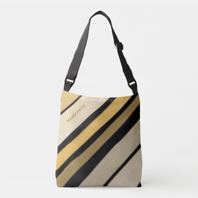 Sac Ajustable Nom personnalisé Or Noir Crème Rayures (Devant)