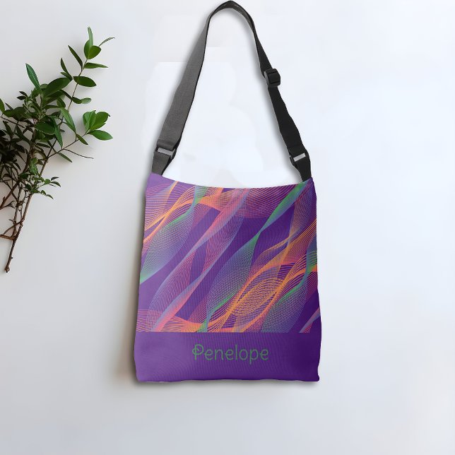 Sac Ajustable Nom violet élégant coloré ondulé (Créateur téléchargé)