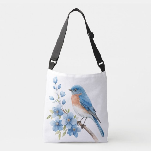Sac Ajustable Oiseau bleu avec des fleurs bleues (Devant)