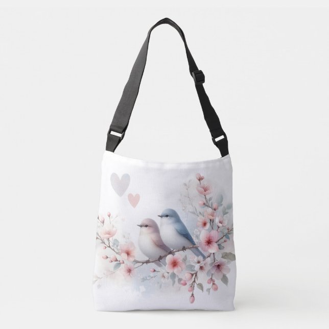 Sac Ajustable Oiseaux de l'amour romantique Branche de fleurs de (Devant)