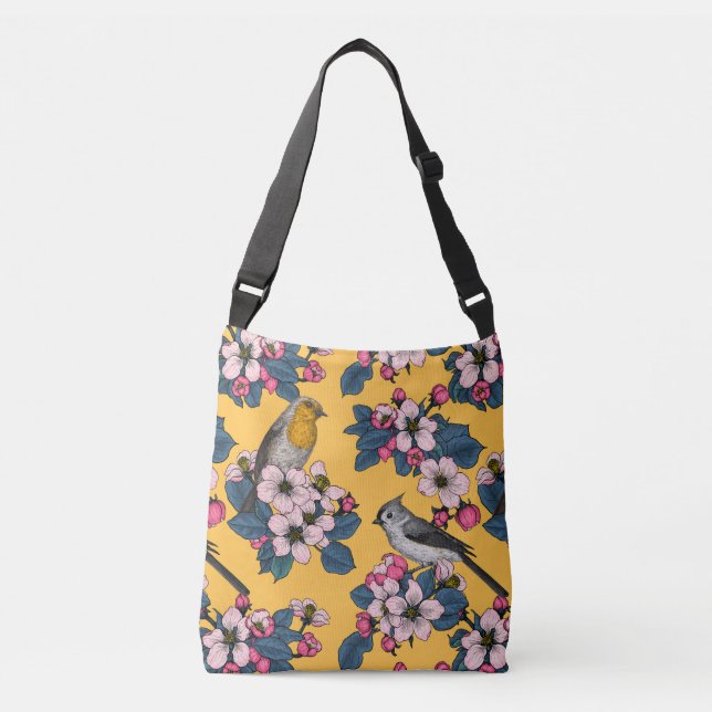 Sac Ajustable Oiseaux et fleurs sur le jaune (Devant)
