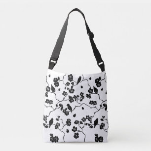 Sac Ajustable Oiseaux Motifs noirs et blancs sur les fleurs de c