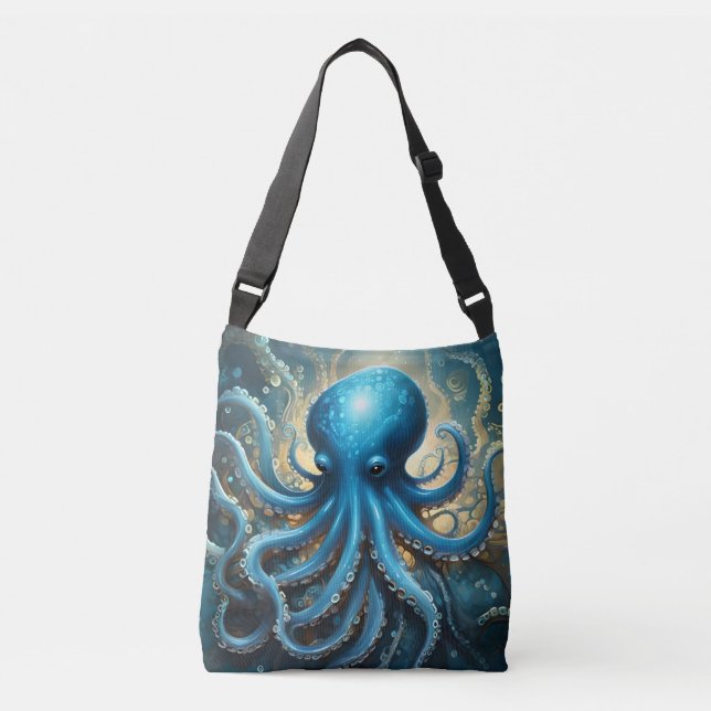 Sac Ajustable Ondes Célestes : L'Art Fractal de la Pieuvre Bleue (Devant)