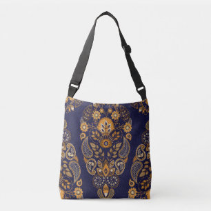 Sac Ajustable Or et bleu, motif sans couture fleurie.