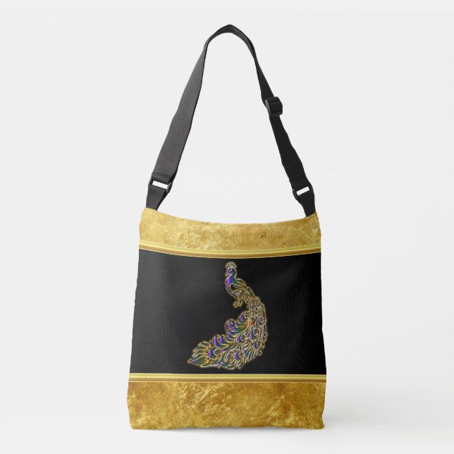 Sac Ajustable Or et violet paon feuille or avec noir (Devant)