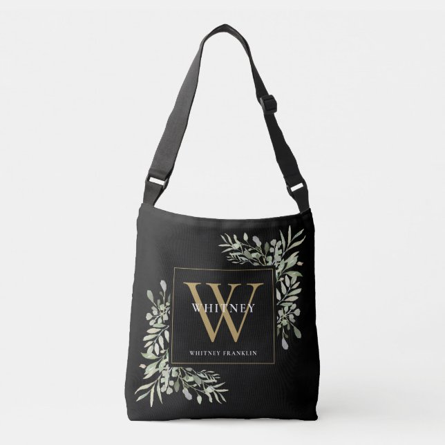 Sac Ajustable Or Monogramme Aquarelle Floraison Noire (Devant)