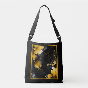 Sac Ajustable or noir luxueux agate floral marbre