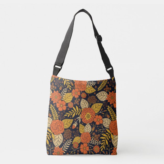 Sac Ajustable Orange rétro, Jaune & Marine Floral  (Devant)