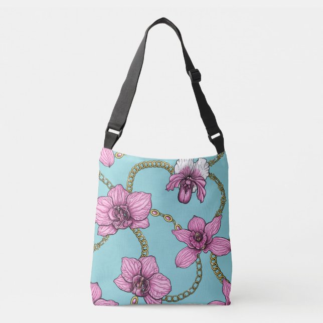 Sac Ajustable Orchidées et chaînes, roses et bleues (Devant)