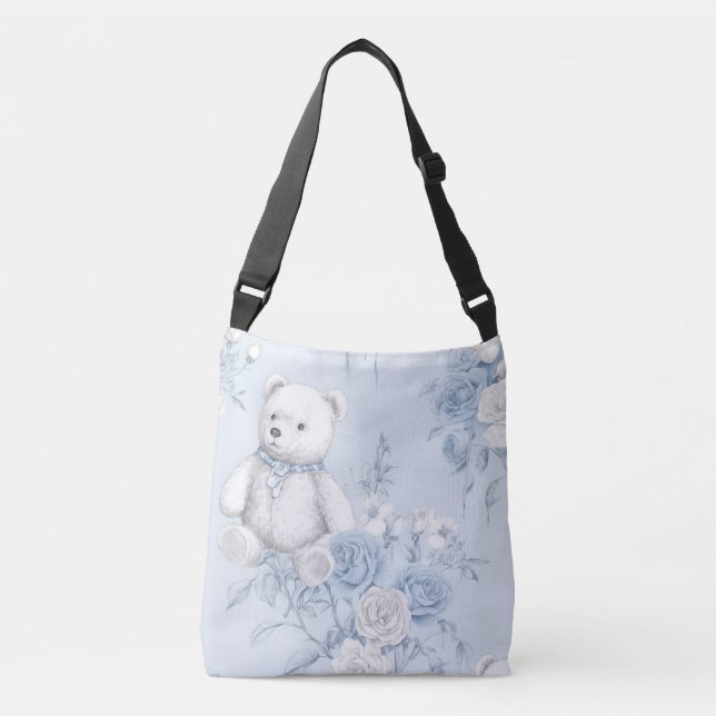 Sac Ajustable Ornement floral bleu français et ours (Devant)