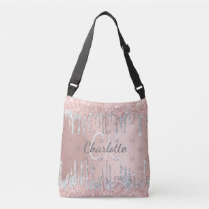 Sac Ajustable Paillettes de rose gold coulant monogramme argent