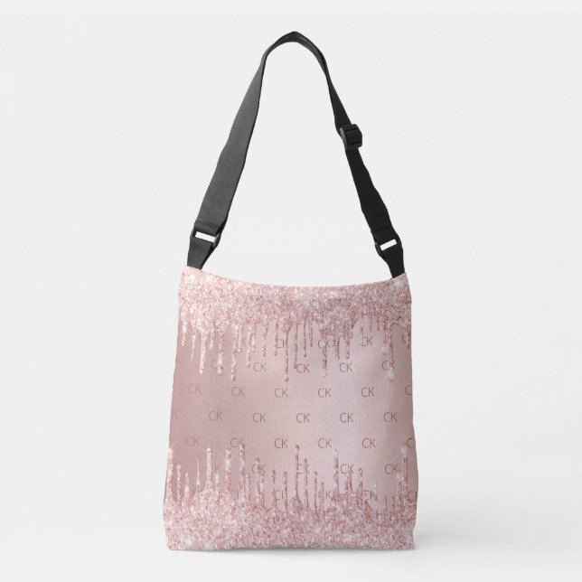 Sac Ajustable Paillettes de rose gold élégant monogramme (Devant)