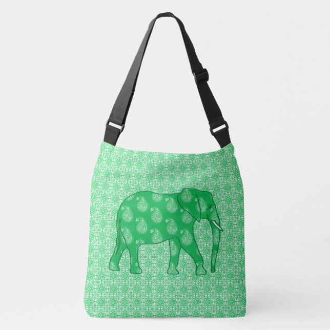 Sac Ajustable Paisley éléphant - Jade vert et blanc (Devant)