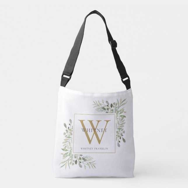 Sac Ajustable Papier Peint à l'Aquarelle Monogramme Doré (Devant)