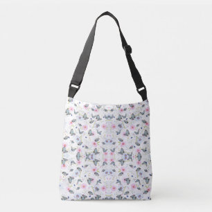 Sac Ajustable Papillon bleu et fleurs roses à l'aquarelle vintag