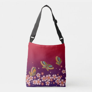 Sac Ajustable Papillons Japonais Au Milieu De Sakura Fleurit Rou