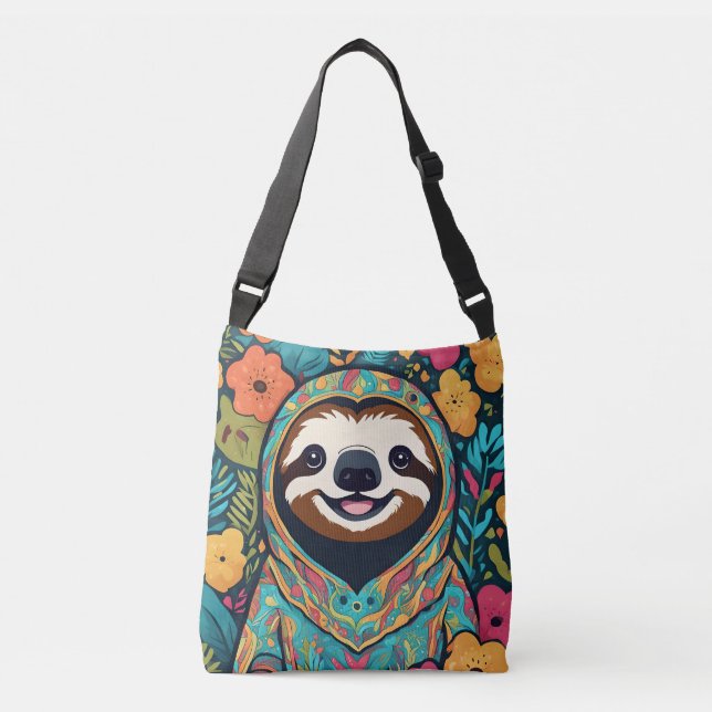 Sac Ajustable Paresseux mignon entouré de fleurs (Devant)