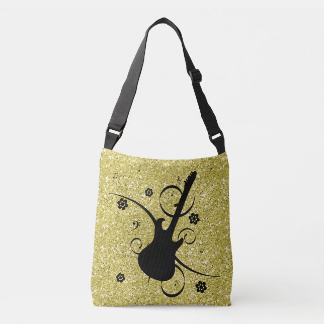 Sac Ajustable Parties scintillant Artsy Black Guitare & Fleurs G (Devant)