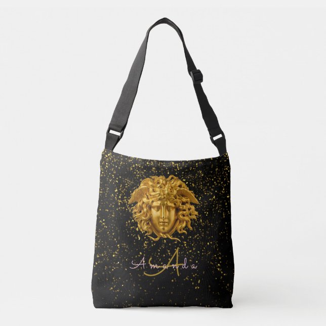 Sac Ajustable Parties scintillant d'or noir Medusa Script Haute  (Devant)