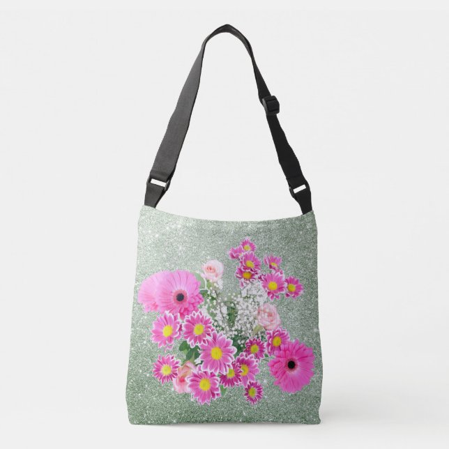 Sac Ajustable Parties scintillant Faux Rose Floral Vert Doux (Devant)
