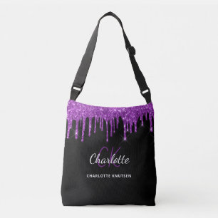 Sac Ajustable Parties scintillant violet noir gouttes initiales
