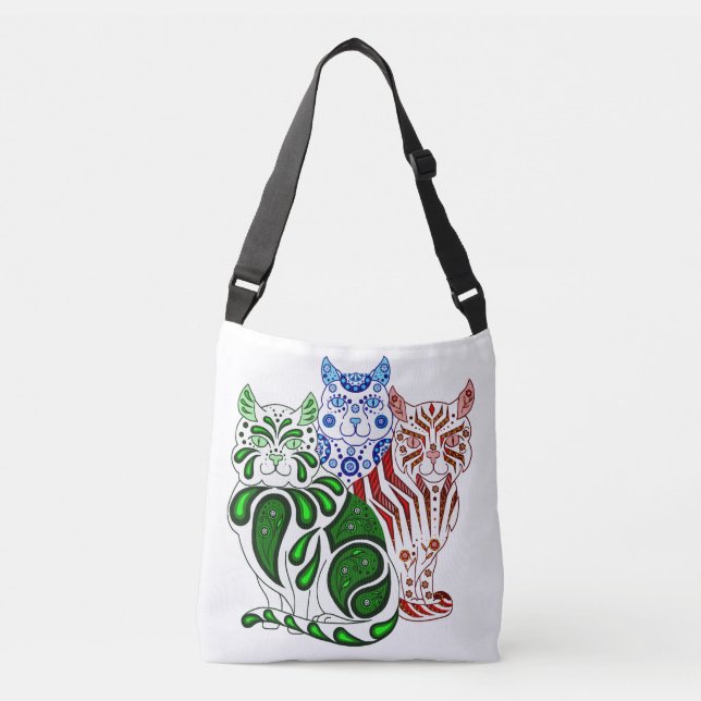 Sac Ajustable Pattes, rayures et bobbles, art folklorique Chats, (Devant)