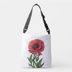 Sac Ajustable Pavot rouge, aquarelle et encre
