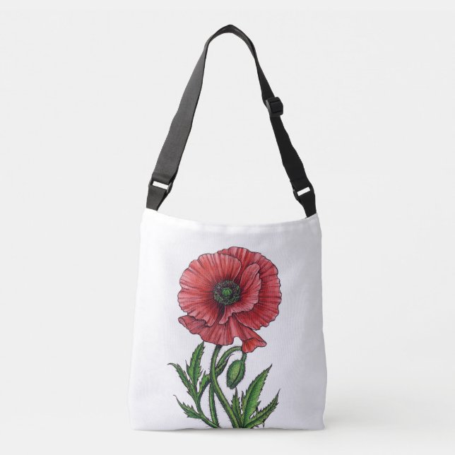 Sac Ajustable Pavot rouge, aquarelle et encre (Devant)