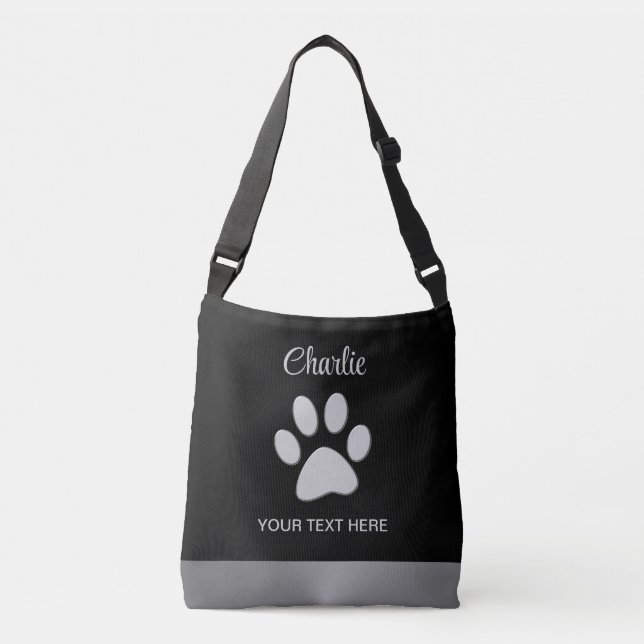 Sac Ajustable Paw Chien Argent sur arrière - plan noir (Devant)
