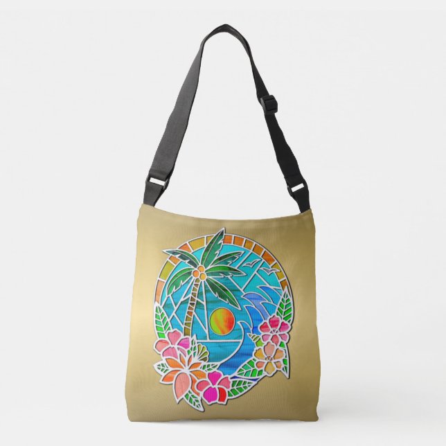 Sac Ajustable Paysage d'été Palmier Océan Aqua et Or (Devant)