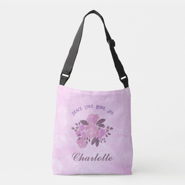 Sac Ajustable Peace Love Hope Joie Ajouter Votre Nom Rose Roses (Devant)