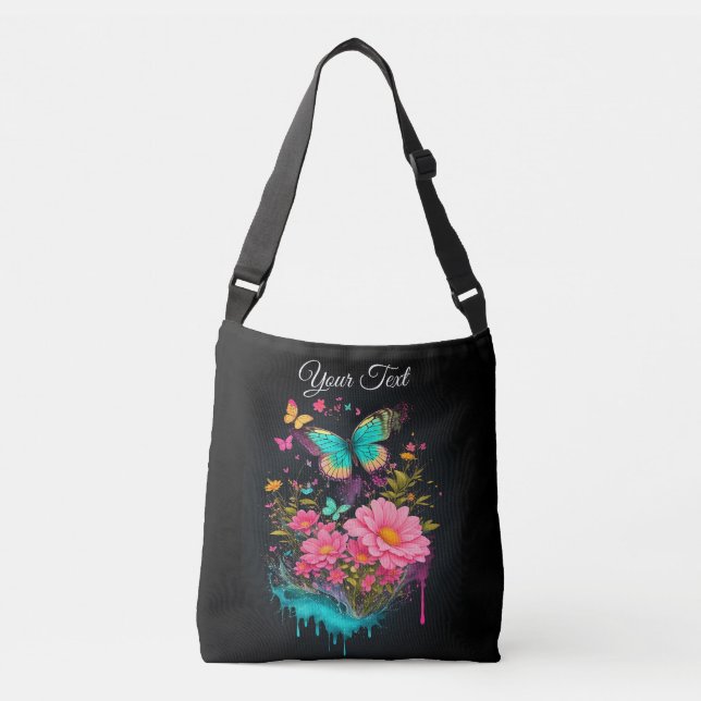 Sac Ajustable peindre des papillons turquoise jolies fleurs rose (Devant)