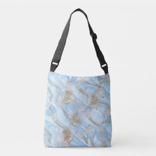 Sac Ajustable Perles de la campagne de la soie bleue et de l'ivo