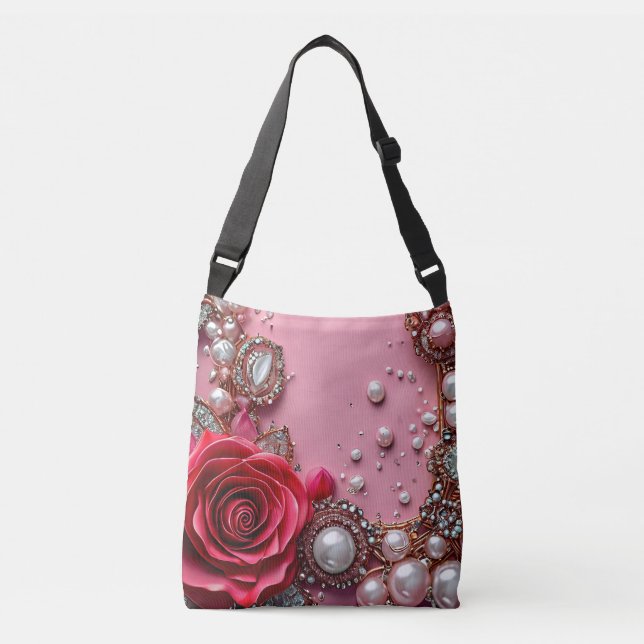 Sac Ajustable Perles et une rose rouge détaillée (Devant)