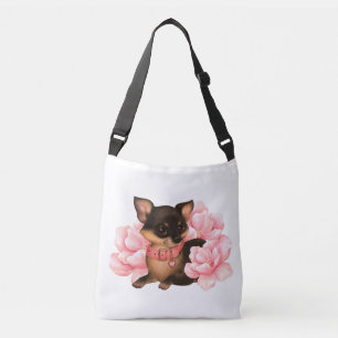 Sac Ajustable Petit chihuahua mignon chien aux fleurs roses