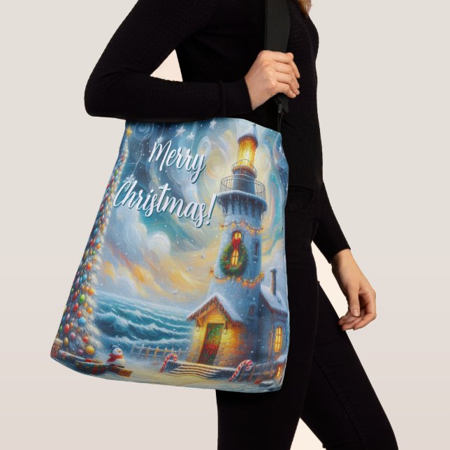Sac Ajustable Phare de Noël Arbre Nautique Bleu Côtier (De près)