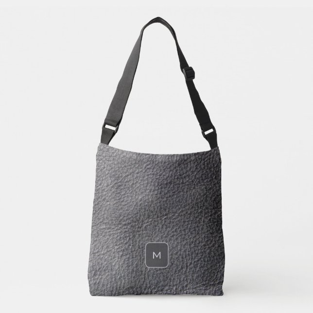 Sac Ajustable Photographie en cuir noir gris foncé monogrammé (Devant)
