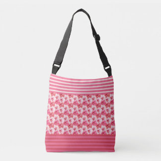 Sac Ajustable Pink Hibiscus Flowers & Stripes Floral Tote