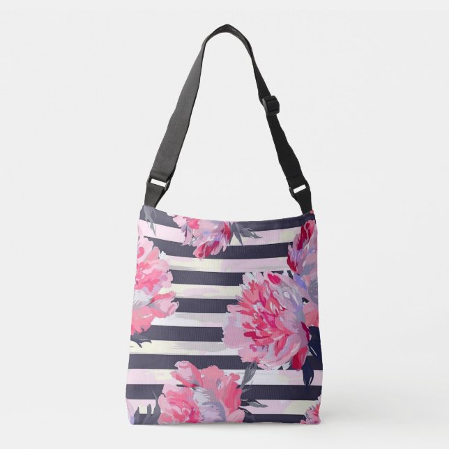 Sac Ajustable Pivoine rayée rose prépa côtière (Devant)